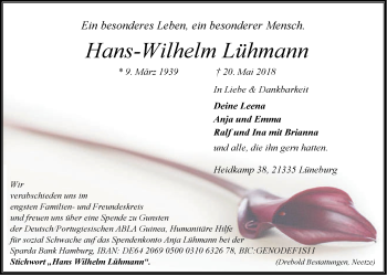 Anzeige von Hans-Wilhelm Lühmann von LZ