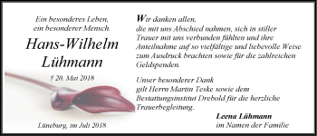 Anzeige von Hans-Wilhelm Lühmann von LZ