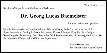 Anzeige von Georg Lucas Bacmeister von LZ
