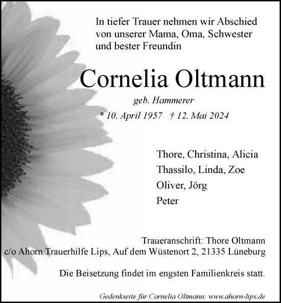 Anzeige von Cornelia Oltmann von LZ