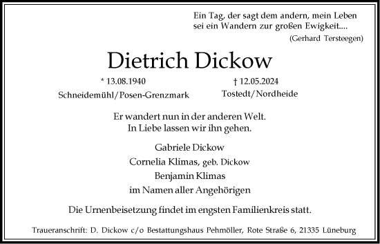 Anzeige von Dietrich Dickow von LZ