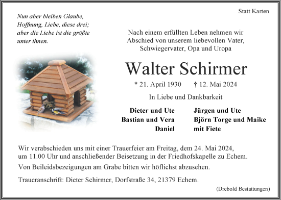 Anzeige von Walter Schirmer von LZ