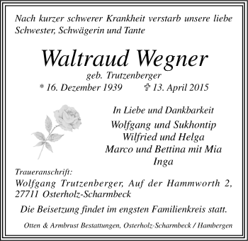 Anzeige von Waltraud Wegner von LZ