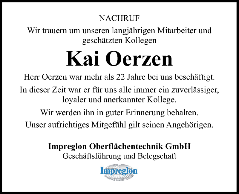  Traueranzeige für Kai Oerzen vom 16.01.2016 aus 