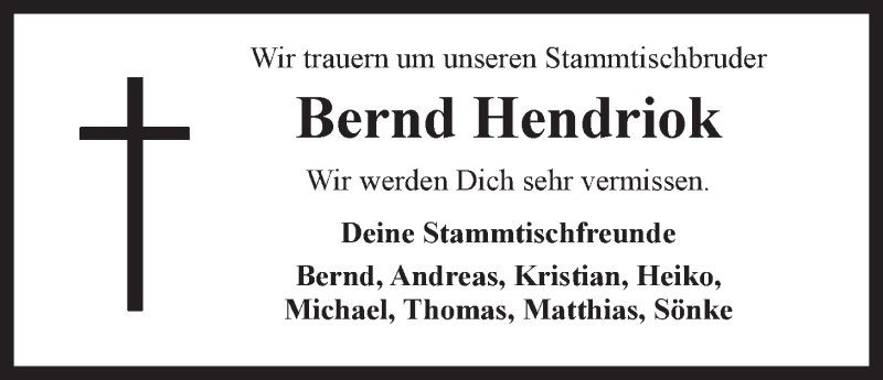 Traueranzeige für Bernd Hendriok vom 25.07.2015 aus LZ