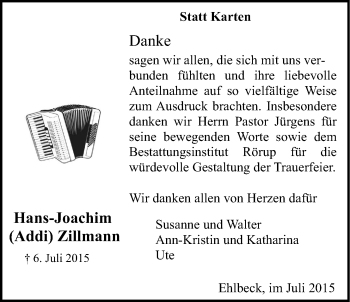 Anzeige von Hans-Joachim Zillmann von LZ