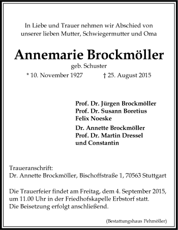 Anzeige von Annemarie Brockmöller von LZ