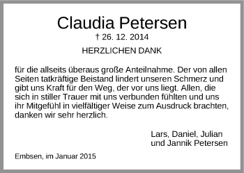 Anzeige von Claudia Petersen von LZ
