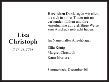 Anzeige von Margret Christoph von LZ