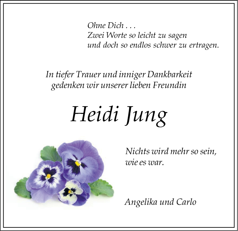 Traueranzeige für Heidi Jung vom 08.04.2015 aus LZ