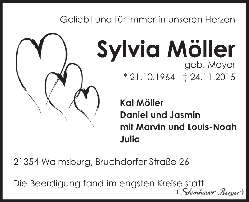  Traueranzeige für Sylvia Möller vom 03.12.2015 aus LZ