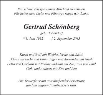 Anzeige von Gertrud Schönberg von LZ