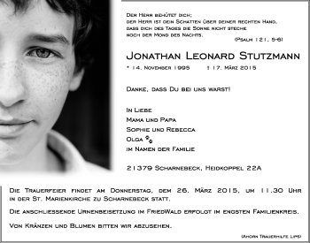 Anzeige von Jonathan Leonard Stutzmann von LZ