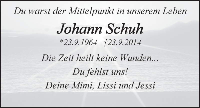  Traueranzeige für Johann Schuh vom 23.09.2015 aus LZ