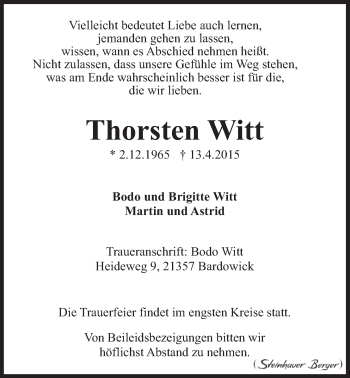 Anzeige von Thorsten Witt von LZ