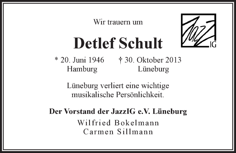  Traueranzeige für Detlef Schult vom 07.11.2013 aus LZ