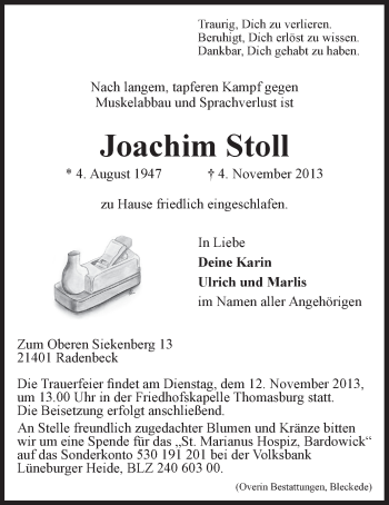 Anzeige von Joachim Stoll von LZ