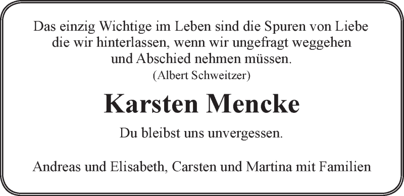  Traueranzeige für Karsten Mencke vom 27.11.2013 aus LZ