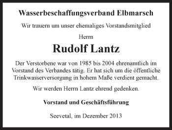 Anzeige von Rudolf Lantz von LZ