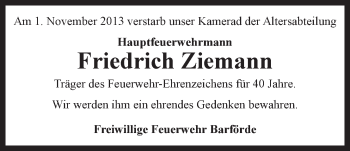 Anzeige von Friedrich Ziemann von LZ