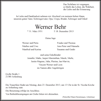 Anzeige von Werner Behr von LZ