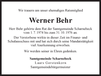 Anzeige von Werner Behr von LZ