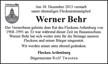 Anzeige von Werner Behr von LZ