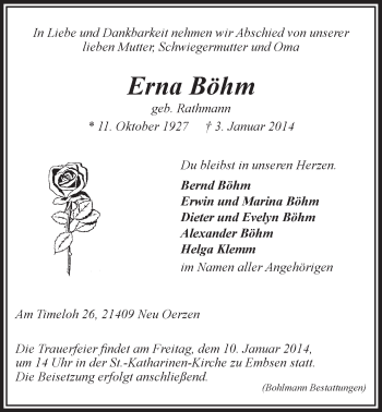 Anzeige von Erna Böhm von LZ