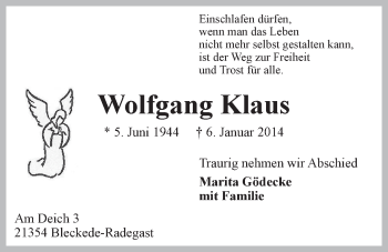 Anzeige von Wolfgang Klaus von LZ