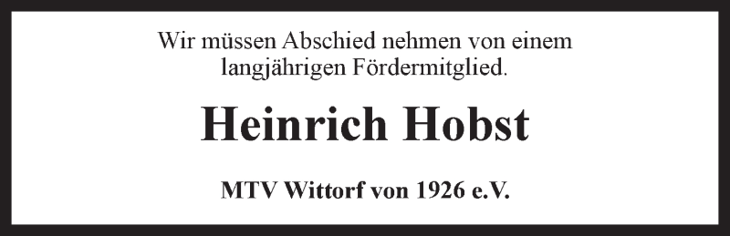  Traueranzeige für Heinrich Hobst vom 21.01.2014 aus LZ
