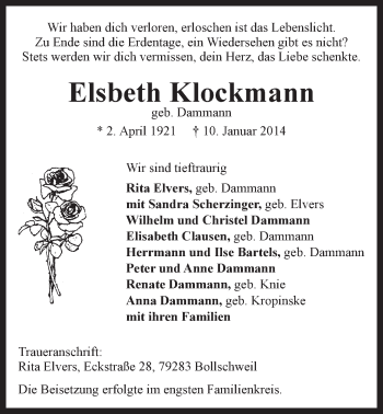 Anzeige von Elsbeth Klockmann von LZ