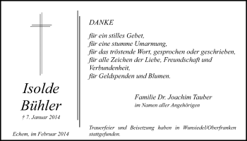 Anzeige von Isolde Bühler von LZ
