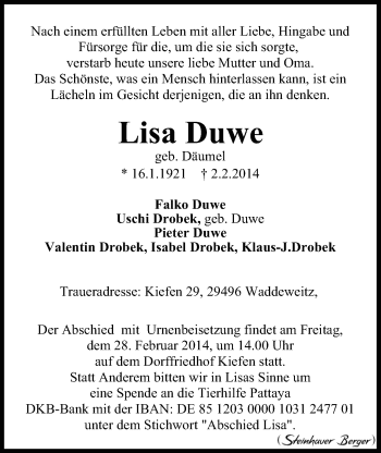 Anzeige von Lisa Duwe von LZ