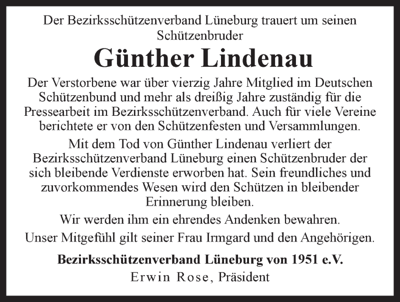  Traueranzeige für Günther Lindenau vom 18.02.2014 aus LZ