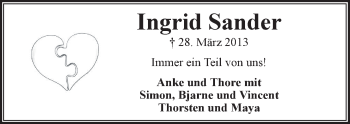 Anzeige von Ingrid Sander von LZ