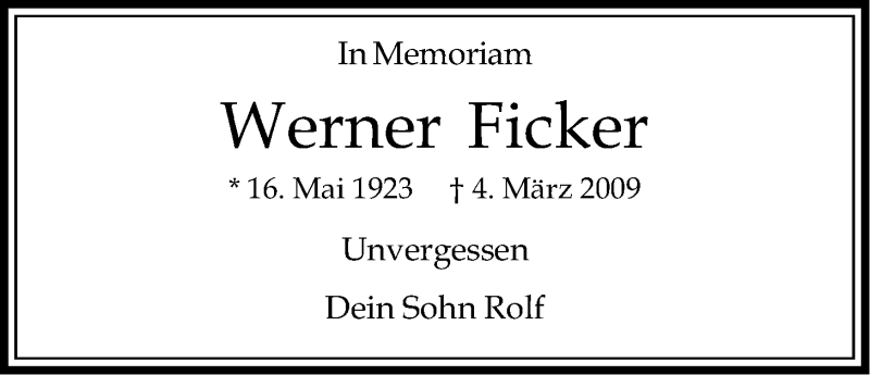  Traueranzeige für Werner Ficker vom 04.03.2014 aus LZ