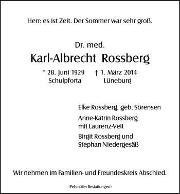 Anzeige von Karl-Albrecht Rossberg von LZ