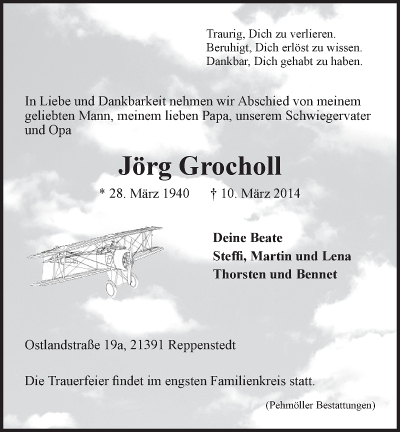  Traueranzeige für Jörg Grocholl vom 15.03.2014 aus LZ