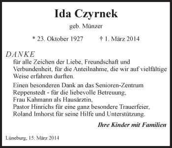 Anzeige von Ida Czyrnek von LZ