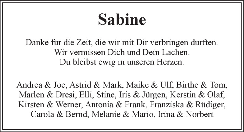  Traueranzeige für Sabine Becker vom 20.12.2014 aus LZ