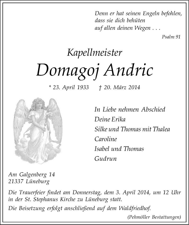  Traueranzeige für Domago Andric vom 01.04.2014 aus LZ