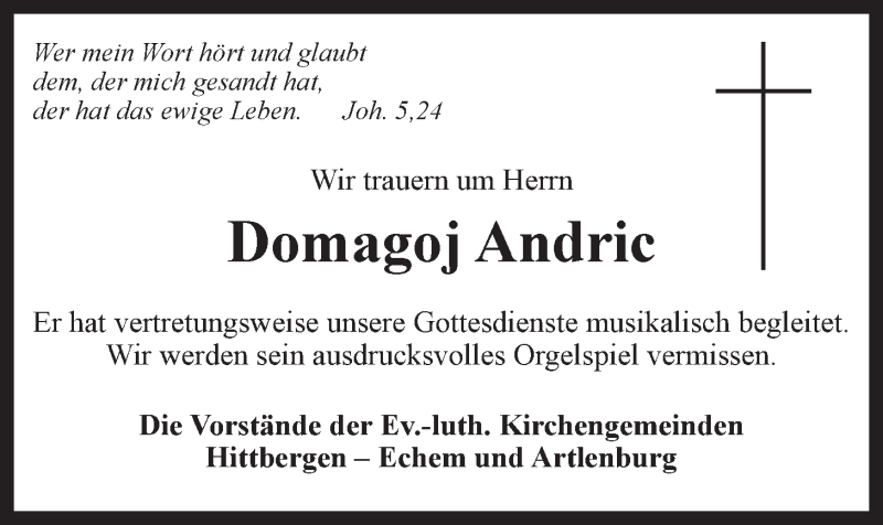  Traueranzeige für Domago Andric vom 03.04.2014 aus LZ