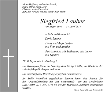 Anzeige von Siegfried Lauber von LZ