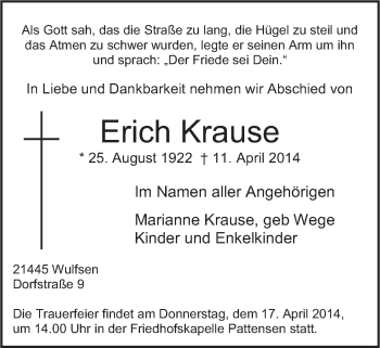 Anzeige von Erich Krause von LZ