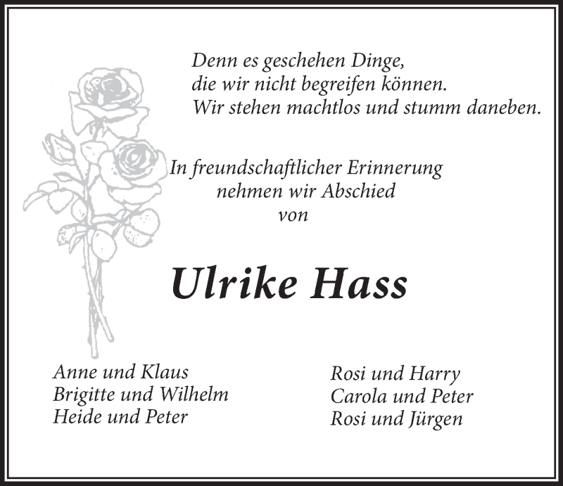  Traueranzeige für Ulrike Elisabeth Hass vom 19.04.2014 aus LZ