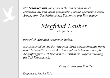 Anzeige von Siegfried Lauber von LZ