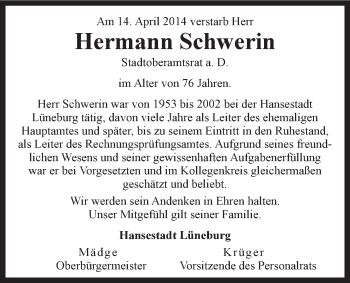 Anzeige von Hermann Schwerin von LZ