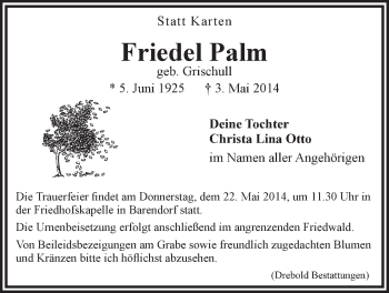 Anzeige von Friedel Palm von LZ