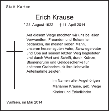 Anzeige von Erich Krause von LZ