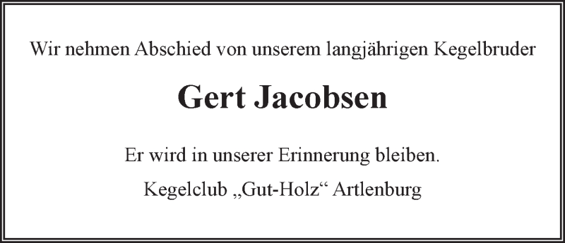  Traueranzeige für Gert Jacobsen vom 20.05.2014 aus LZ